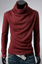 Burgundy Casual Solid Patchwork Turtleneck Tops