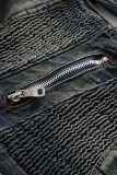 The cowboy blue Casual Street Patchwork Fold Zipper Mid Waist Bottoms (Without Belt)