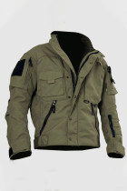 Armeegrün Lässige Sportbekleidung Solide Patchwork Tasche Reißverschluss Reißverschlusskragen Oberbekleidung
