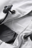 Светло-серая повседневная спортивная одежда Однотонная лоскутная верхняя одежда с воротником на молнии и капюшоном