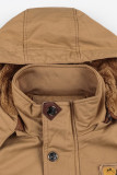 Khaki Casual Solid Patchwork Pocket Metal Accessories Decoration Zipper Hooded Collar Outerwear