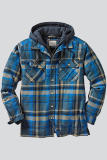 Navy Blue Fashion Casual Plaid Patchwork Hooded Collar Outerwear