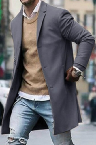 Capispalla con colletto rovesciato con fibbia in tasca tinta unita casual alla moda grigia