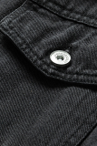 Dark Blue Fashion Casual Patchwork Pocket Buckle Turndown Collar Outerwear