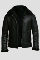 Prendas de abrigo con cuello vuelto en contraste de patchwork sólido casual de moda negro
