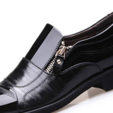 Chaussures en cuir pointues à fermeture éclair patchwork de mode marron