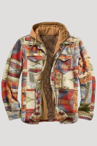 Multicolor Fashion Casual Print Patchwork Hooded Collar Outerwear
