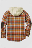Red Casual Plaid Print Patchwork Buckle Hooded Collar Outerwear
