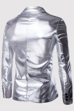 Zilverkleurige mode casual effen patchwork gesp met omslagkraag bovenkleding