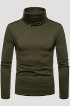 Army Green Mode Casual Solid Patchwork Basic Turtleneck Toppar