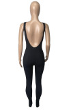 Black Sexy Casual Solid Backless V Neck Skinny Jumpsuits