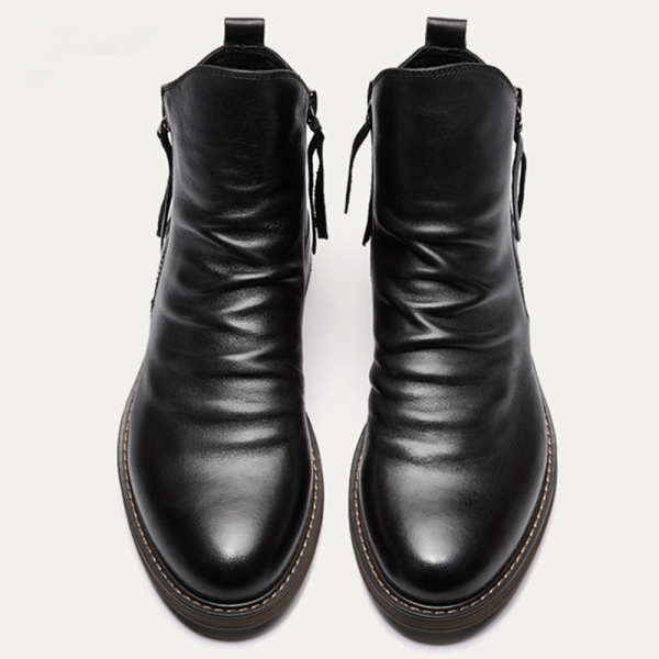 Black Fashion Fold Zipper Round Leather Shoes