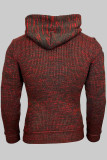 Top con colletto con cappuccio patchwork solido casual alla moda rosso nero