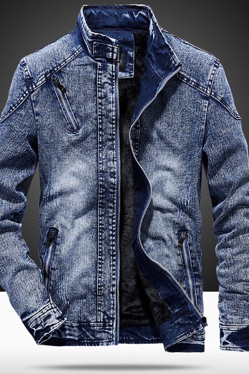 

Black Casual Street Solid Make Old Split Joint Zipper Denim Jackets