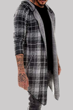 Lichtgrijze mode-casual geruite bovenkleding met patchwork en capuchon