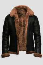 Prendas de abrigo con cuello vuelto en contraste de patchwork sólido casual de moda marrón