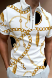 Blanc Fashion Casual Print Patchwork Zipper POLO col Tops