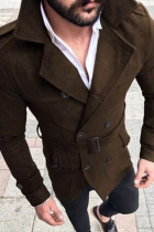 Café Moda Casual Hebilla de bolsillo sólido con cinturón Cuello vuelto Prendas de abrigo