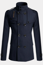 Prendas de abrigo de cuello mandarín con cremallera y hebilla de patchwork informal de moda azul marino