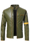 Army Green Casual Solid Patchwork Zipper Mandarin Collar Outerwear