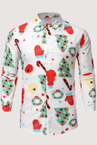 Top con colletto couverture con fibbia patchwork stampato albero di Natale stampato pupazzo di neve multicolore alla moda