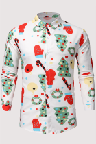 Top con colletto couverture con fibbia patchwork stampato albero di Natale stampato bianco Fashion Street