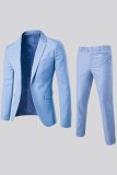 Azul marino Moda Casual Sólido Patchwork Botones Turn-back Collar Prendas de abrigo Tres piezas
