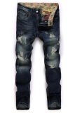 The cowboy blue Street Patchwork Ripped Make Old Bottoms (Without Belt)