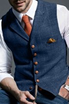Top con colletto risvoltato con fibbia patchwork scozzese casual alla moda blu