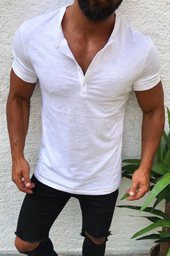 White Fashion Casual Solid Basic V Neck Men's T-shirt