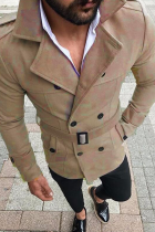 Fibbia da tasca solida casual alla moda color cachi con capispalla con colletto rovesciato per cintura