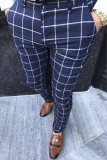 Pantalones grises claros de moda de trabajo a cuadros básicos de cintura media con estampado completo de lápiz en la parte inferior