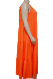 イエロー セクシー ソリッド パッチワーク スパゲッティ ストラップ ストレート プラスサイズ ドレス