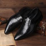 Black Casual Vintage Basic Pointed Leather Shoes