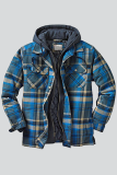 Black Green Fashion Casual Plaid Patchwork Hooded Collar Outerwear