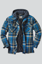 Blue Fashion Casual Plaid Patchwork Hooded Collar Outerwear