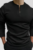 Black Fashion Casual Solid Patchwork Zipper Zipper Collar Tops