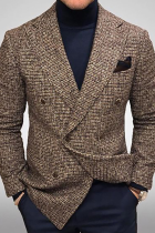 Bruine mode casual geruite patchwork gesp met omslagkraag bovenkleding