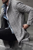 Black And White Fashion Plaid Pocket Buckle Turndown Collar Outerwear
