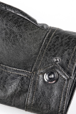 Black Fashion Street Solid Pocket Zipper Turndown Collar Outerwear