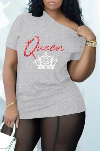 Grey Fashion Casual Hot Drilling Patchwork O Neck T-Shirts