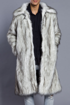 Casaco cinza moda casual patchwork bolso básico com gola aberta