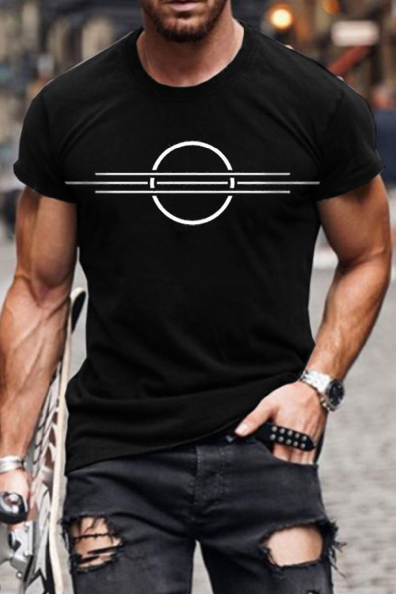 

Black White Casual Street Print Split Joint O Neck Tops