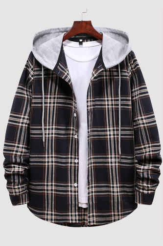 Black Fashion Casual Plaid Make Old Buckle Hooded Collar Bovenkleding