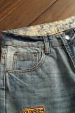 Blue Street Patchwork Hollowed Out Make Old Bottoms (Without Belt)