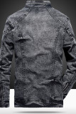 Black Casual Street Solid Make Old Patchwork Zipper Denim Jackets