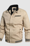 Cream White Casual Solid Embroidered Patchwork Pocket Zipper Mandarin Collar Outerwear