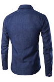Deep Blue Fashion Casual Patchwork Buckle Shirt Collar Tops