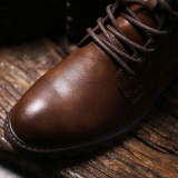 Black Vintage Patchwork Cross Straps Round Leather Shoes