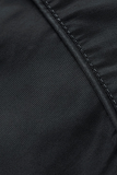 Prendas de abrigo de cuello mandarín con cremallera de bolsillo sólido informal de moda azul oscuro